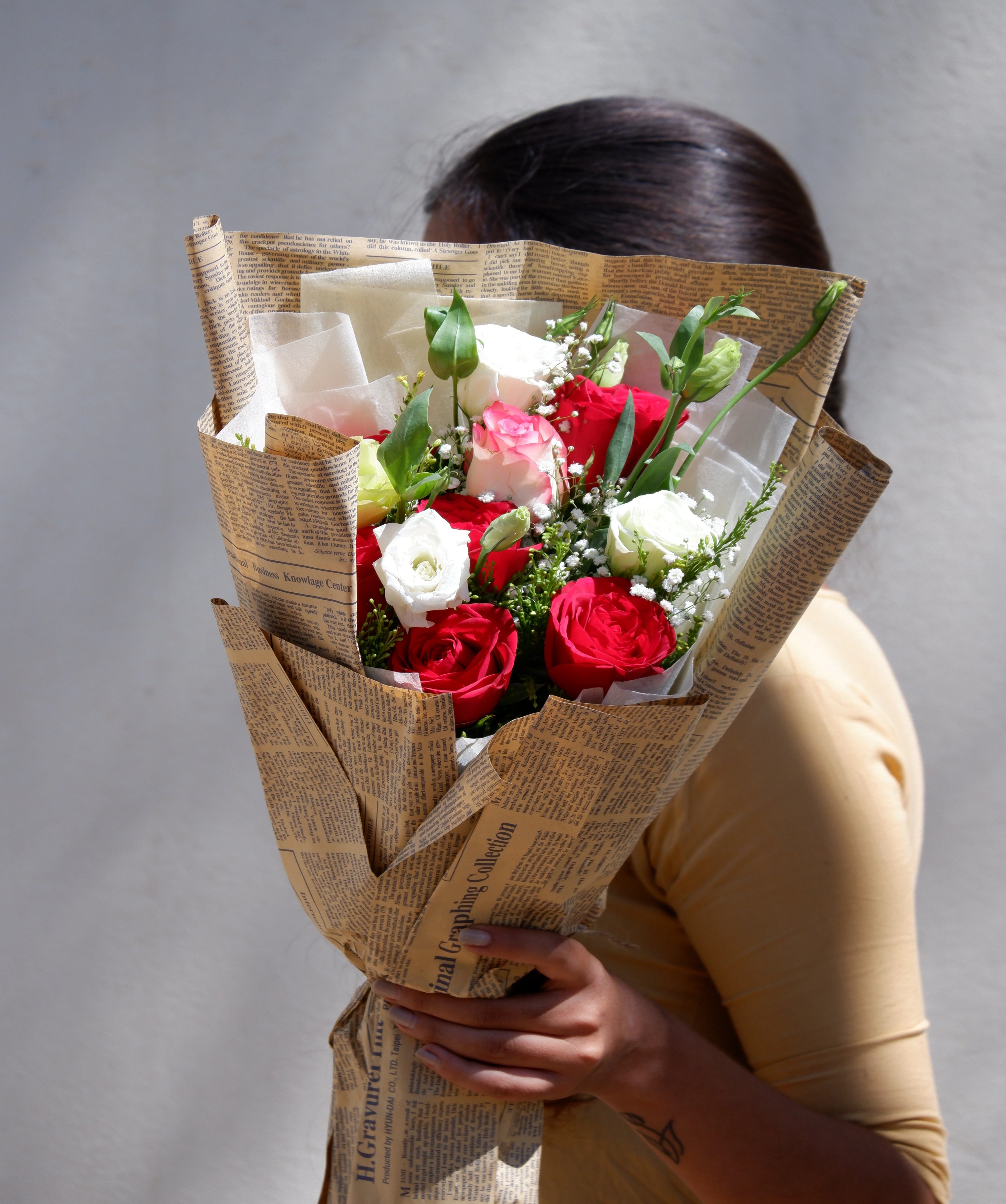 Newspaper style wrap bouquet